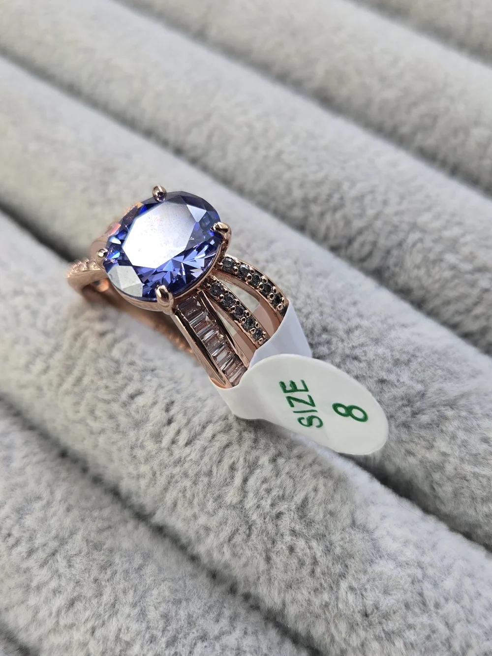 Size 8 Tanzinite Rose Gold Plated December Birthday Bomb Party Ring